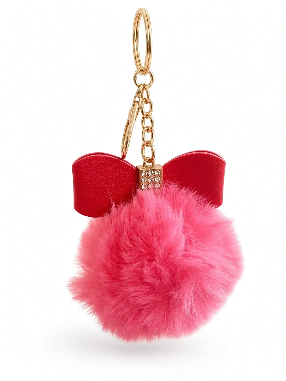 Pink bow Pom Pom charm Keychain